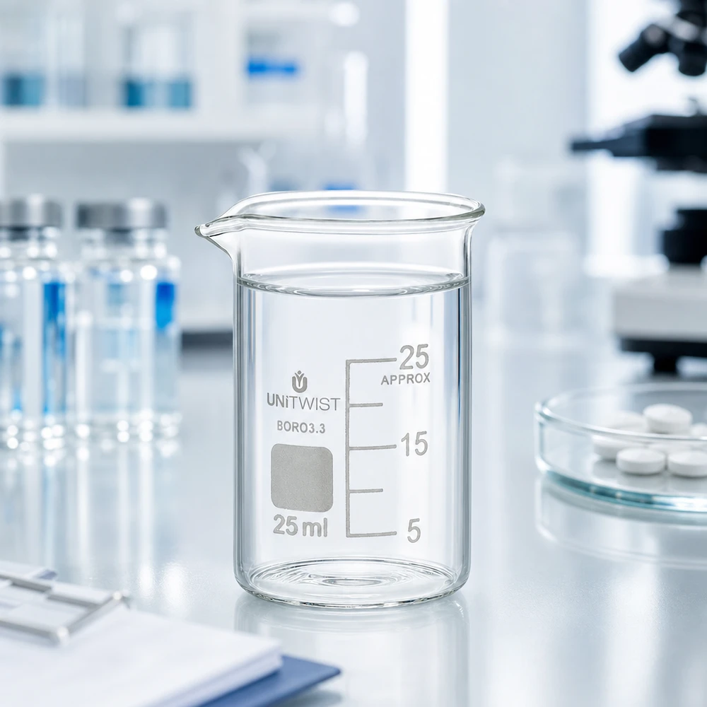 Becherglas 25ml Borosilikat niedrige Form UNiTWIST für Labor und Gewerbe Pacadura