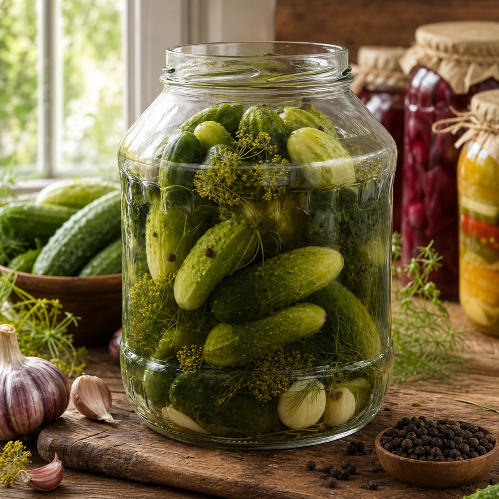 UNiTWIST Runda2650 Sturzglas 2650ml mit eingelegten Gewürzgurken Dill Knoblauch Einmachen Konservieren TO100