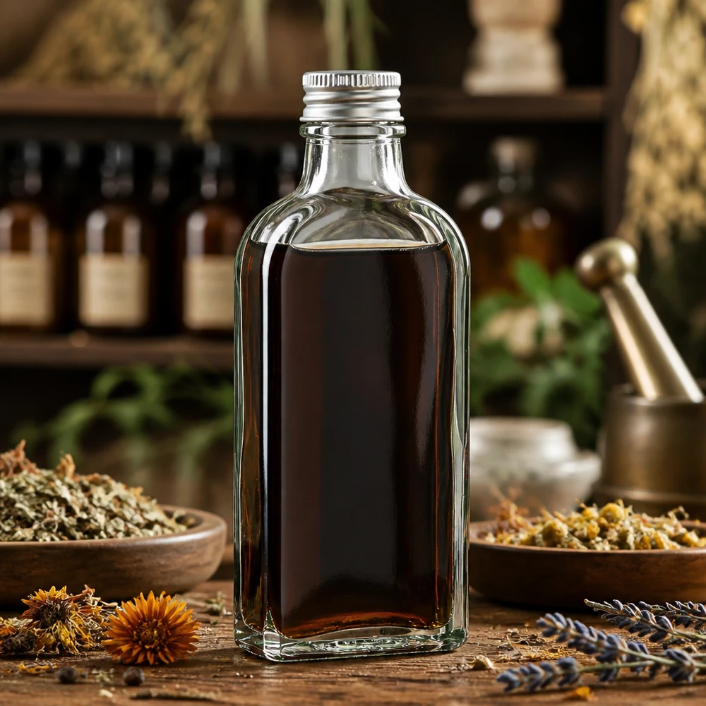 100 ml Meplatflasche klar DIN22 100 ml Meplatflasche klar DIN22 aus Glas für professionelle Abfüllung von Kräuterextrakten