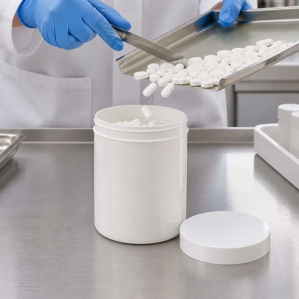 Salbenkruke 300g weiß PP mit Schraubdeckel für pharmazeutische Abfüllung im Fachhandel