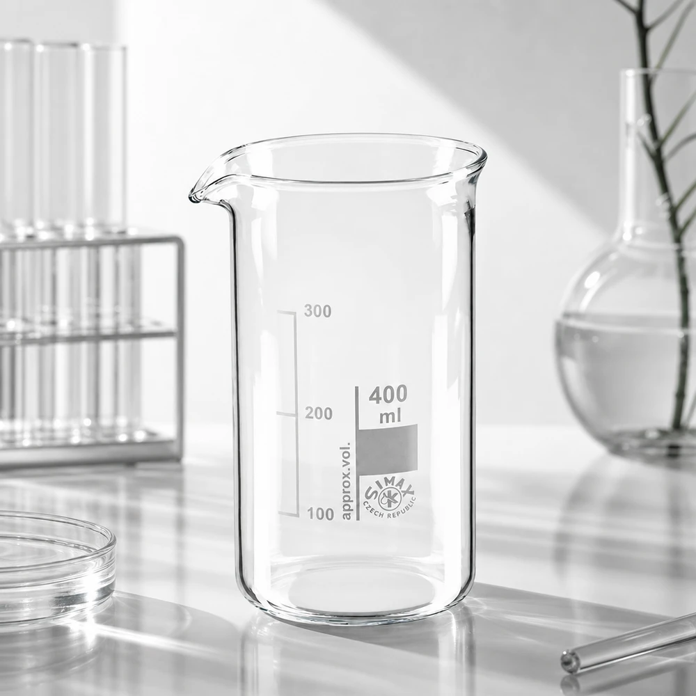 Becherglas 400ml Borosilikatglas, hohe Form Becherglas 400 ml hohe Form aus Borosilikatglas für professionellen Laboreinsatz von Simax