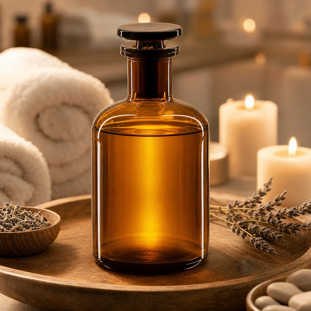 Rundschulterflasche 100ml Braunglas Enghals mit Glasstopfen für Labor Apotheke und Kosmetik