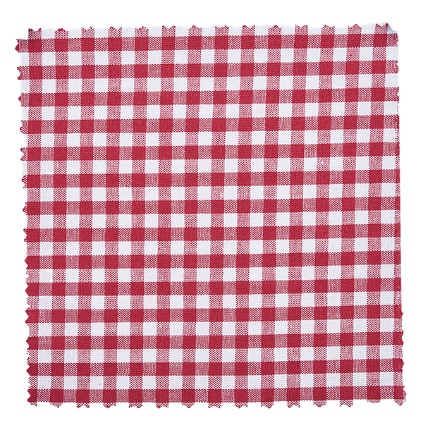 Stoff Schmuckdeckchen bordeaux-kariert 12cm eckig Bordeaux-weiß kariertes Stoffmuster des 12cm Schmuckdeckchens in Nahaufnahme mit Gingham-Design