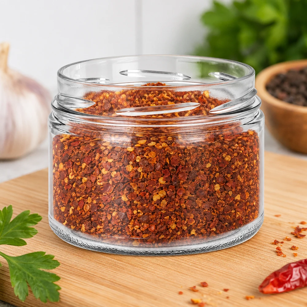 UNiTWIST Runda540 Sturzglas 540ml TO100 gefüllt mit Chili-Gewürzmischung Paprikaflocken Küchenboard Gewürze lagern