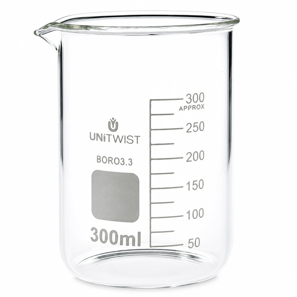 Becherglas 300ml Borosilikat, niedrige Form UNiTWIST Becherglas 300ml Borosilikat niedrige Form UNiTWIST für professionellen Laboreinsatz