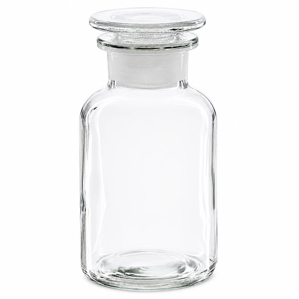 Rundschulterfl. 250ml klar Weithals Glasstopfen Rundschulterflasche 250ml Klarglas Weithals mit Glasstopfen für professionellen Labor- und Gewerbeeinsatz