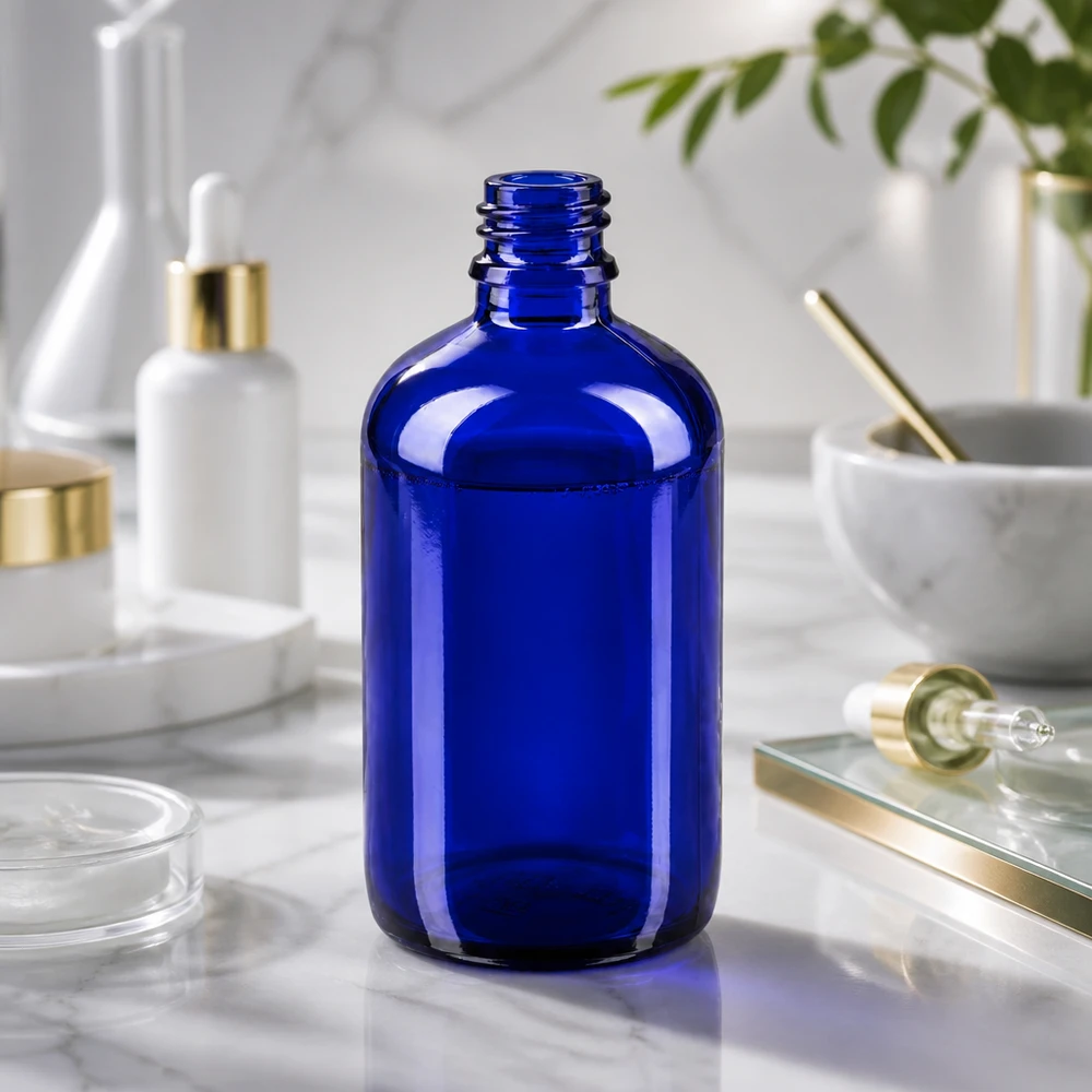 100ml blaue Apothekerflasche aus Glas für professionelle Anwendung in Pharmazie und Labor