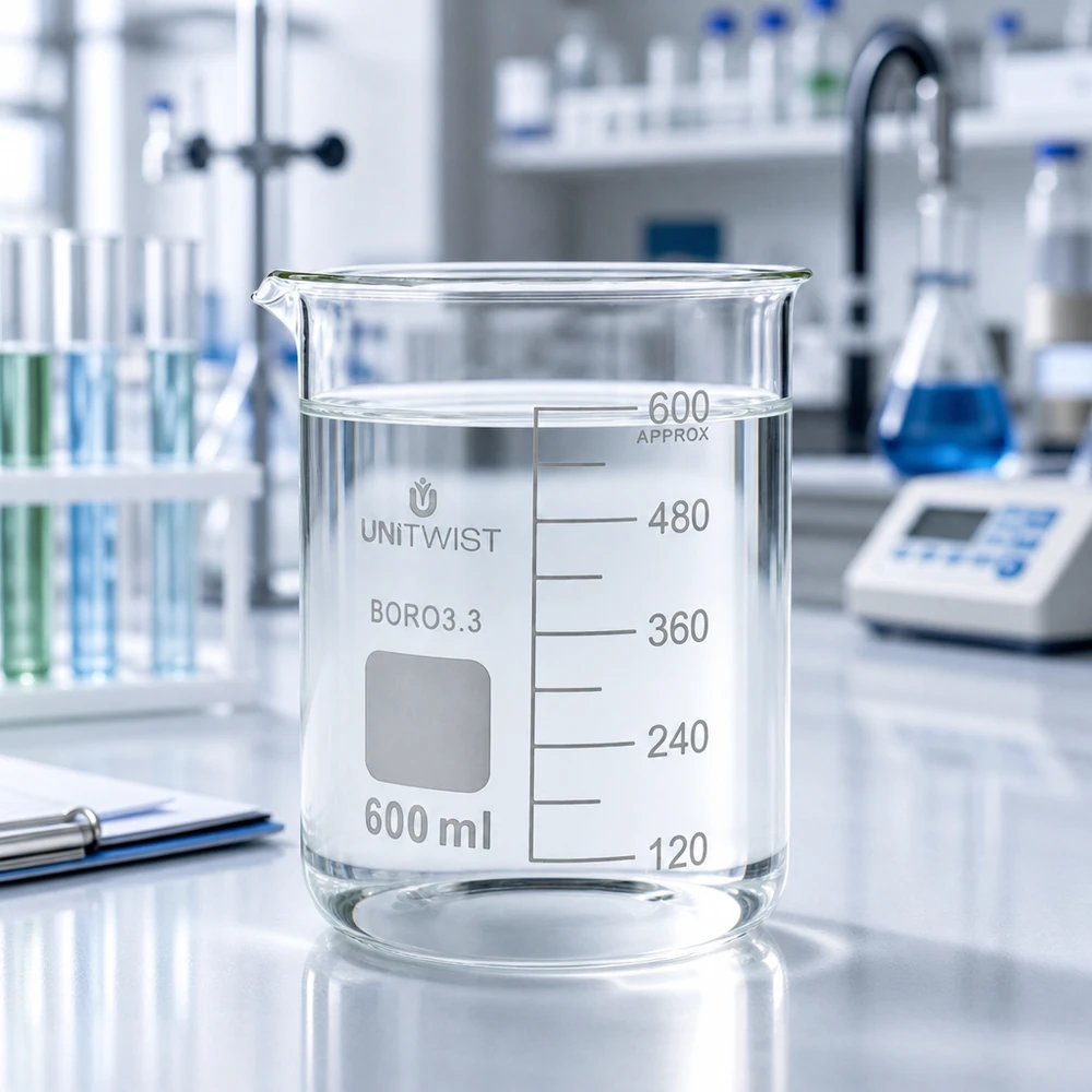 Becherglas 600ml Borosilikat 3.3 niedrige Form UNiTWIST für Labor und Gewerbe