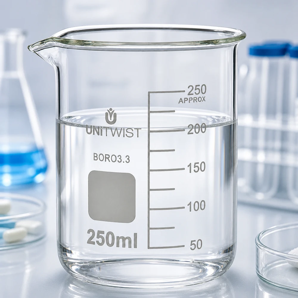 Becherglas 250ml Borosilikat niedrige Form UNiTWIST für professionellen Laboreinsatz im Fachhandel