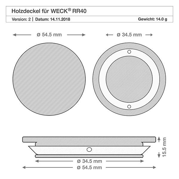 Holzdeckel (Buche) unbedruckt für WECK RR40