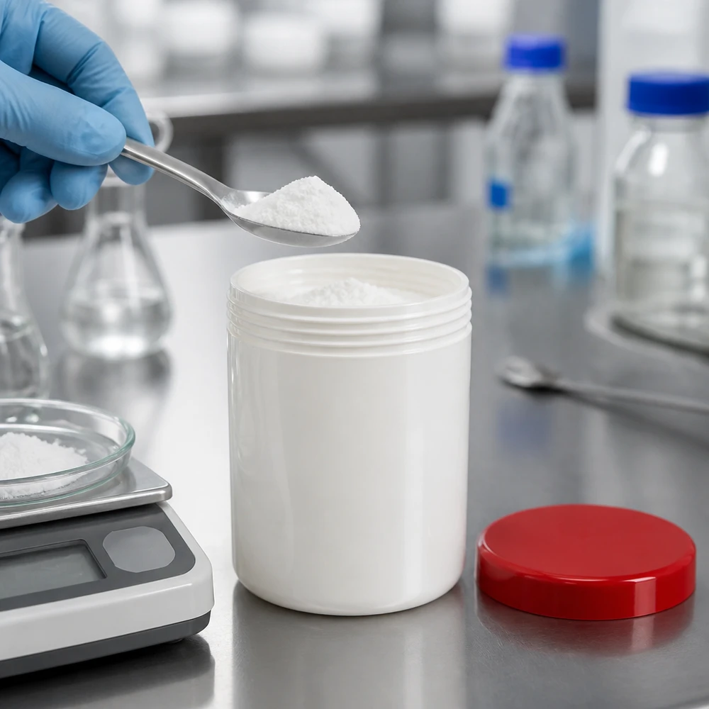 Salbenkruke 800g weiß mit rotem Schraubdeckel (Polypropylen) Salbenkruke 800g weiß PP-Kunststoff mit rotem Schraubdeckel für professionelle Labor- und Pharmaanwendungen