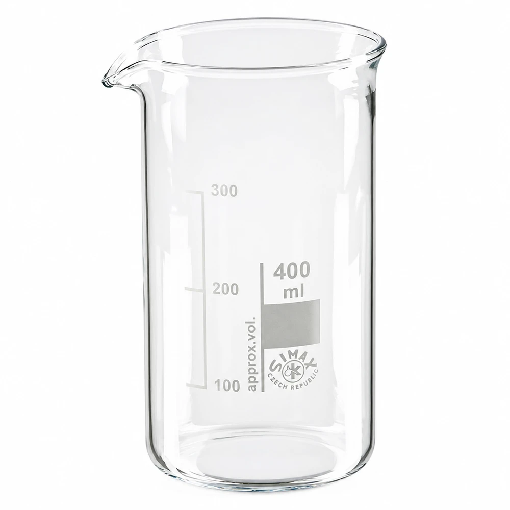 Becherglas 400ml hohe Form aus Borosilikatglas mit Skala für professionellen Laboreinsatz von Simax