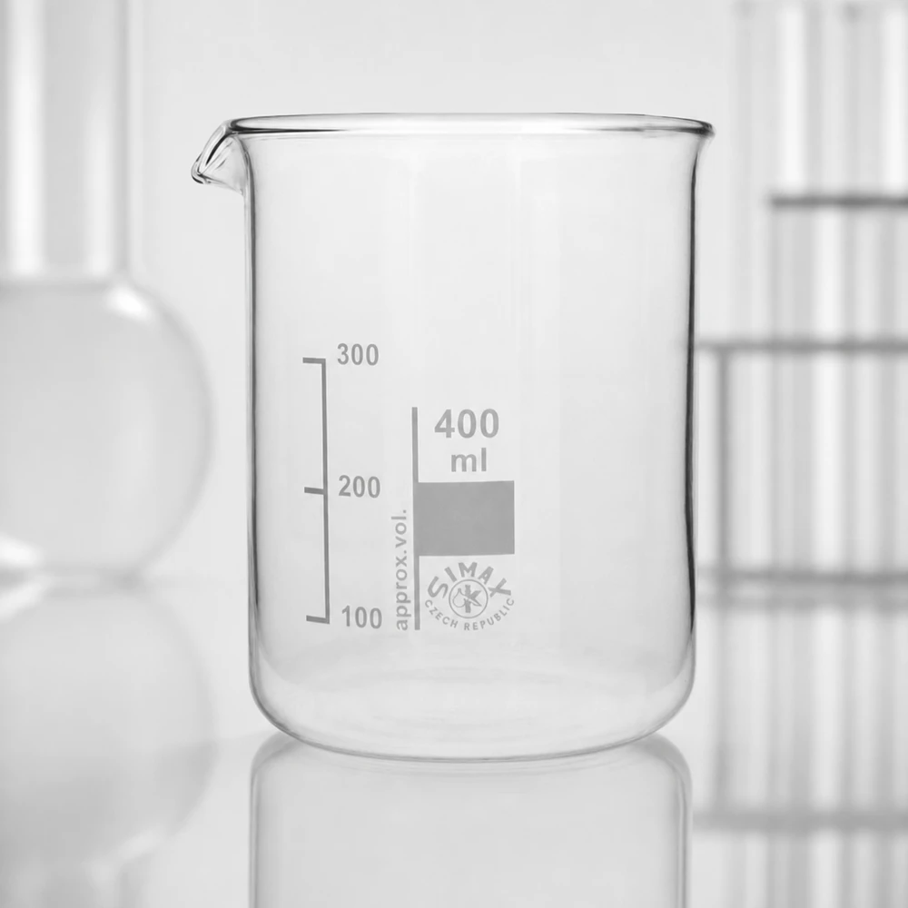 Becherglas 400ml Borosilikatglas niedrige Form für professionelle Laboranwendungen bei Pacadura.de