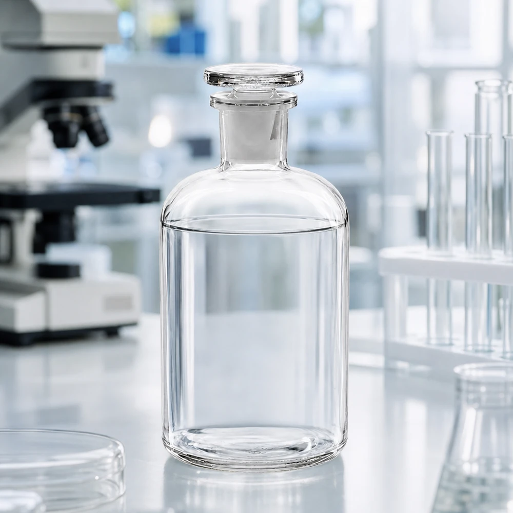 Rundschulterflasche 500ml Enghals klar mit Glasstopfen für Labor und Gewerbe auf pacadura.de