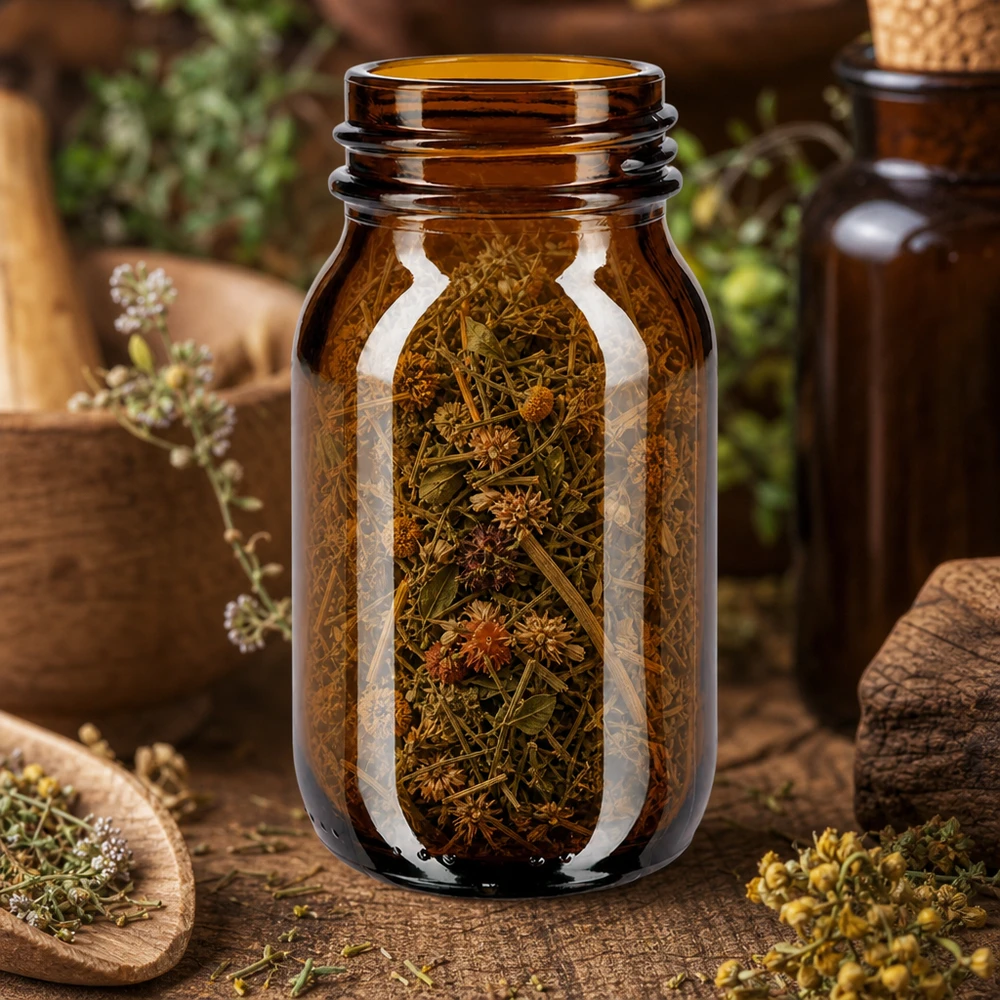 100ml Weithalsflasche Braunglas 100ml Weithalsflasche Braunglas für professionelle Lagerung von Kräutern und getrockneten Produkten im Fachhandel