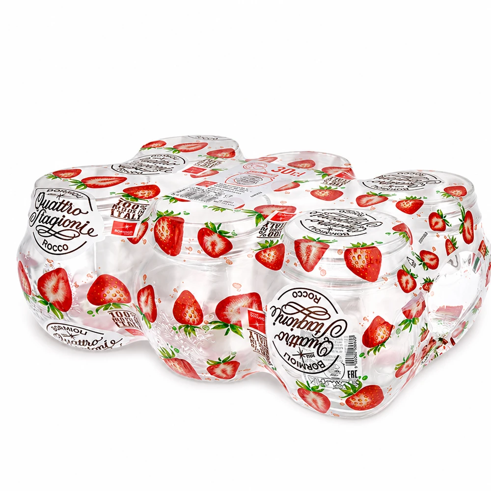 300ml Rundglas "Quattro Stagioni" QS70mm Quattro Stagioni Haushaltsgläser 300ml mit Erdbeermotiv 6er Set Einmachgläser für Küche und Vorratshaltung