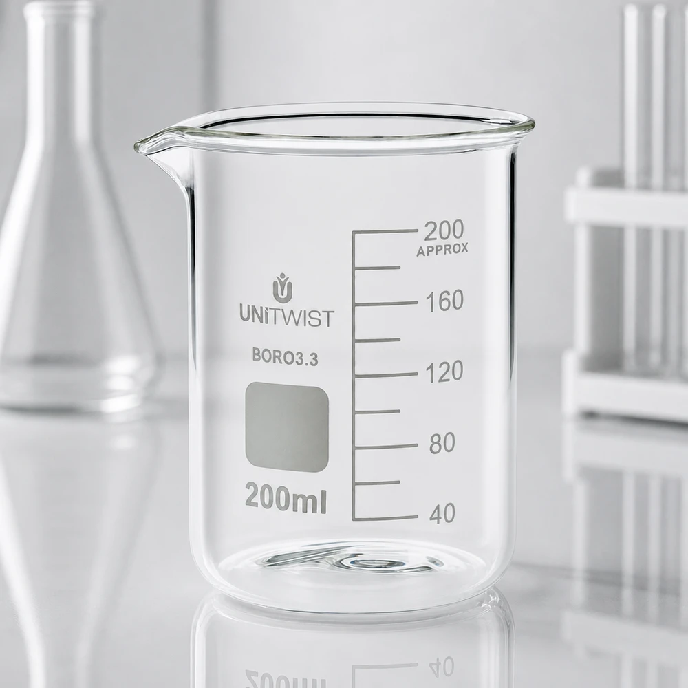 Becherglas 200ml Borosilikat 3.3 niedrige Form UNiTWIST für professionellen Laboreinsatz