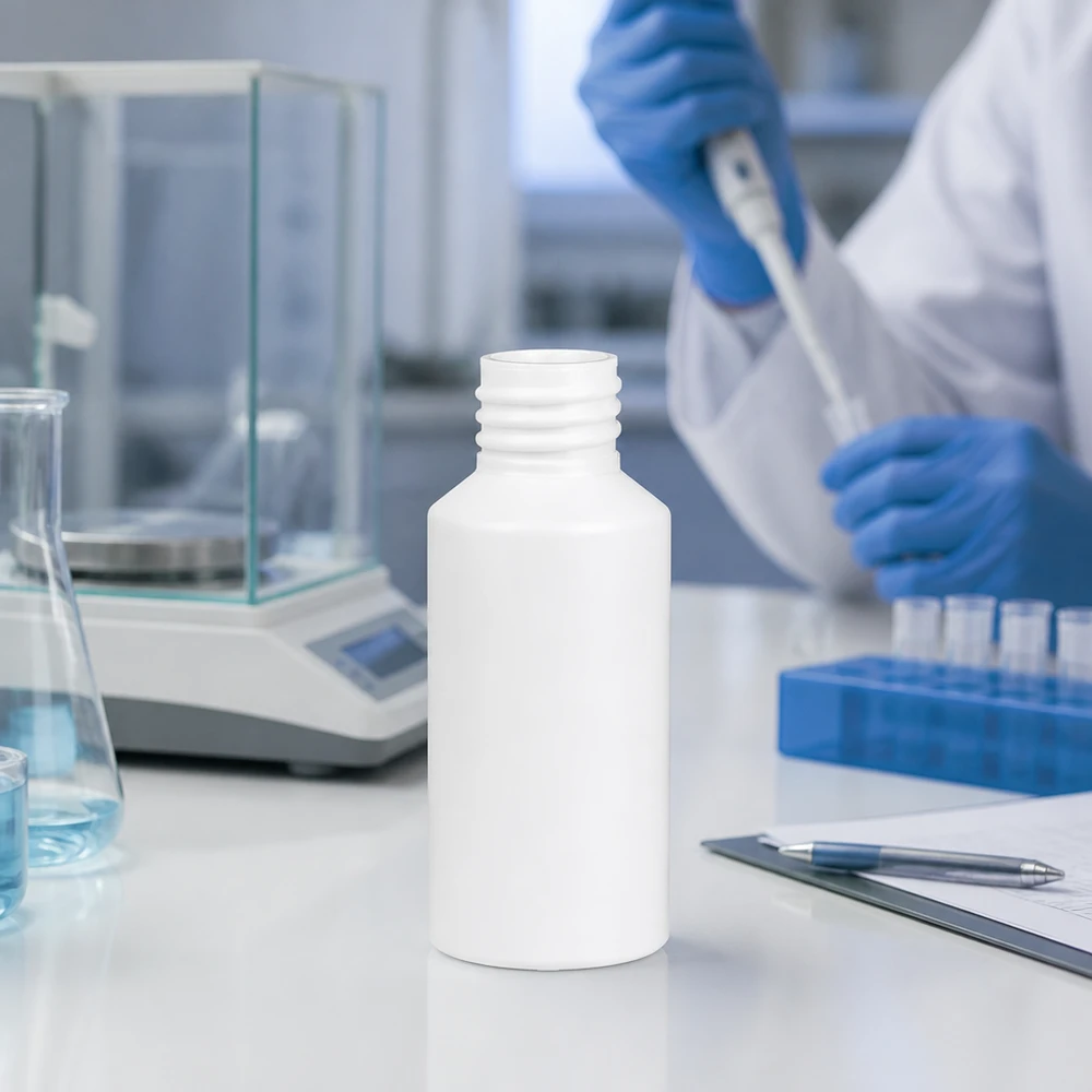 Apothekerflasche HDPE 50ml weiß ohne Verschluss im Labor für pharmazeutischen und gewerblichen Einsatz