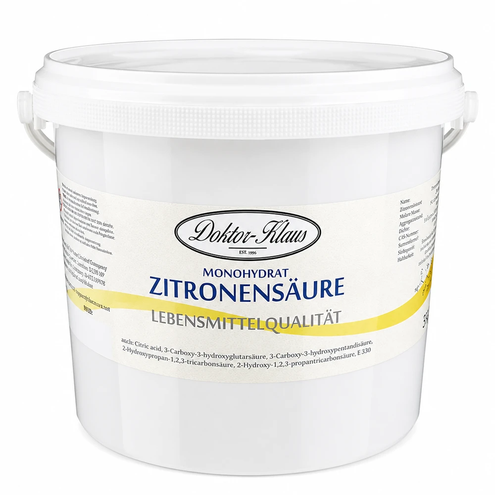 Zitronensäure 5kg Doktor-Klaus 5kg Zitronensäure Monohydrat Doktor-Klaus Lebensmittelqualität weißer Kunststoffeimer für gewerblichen Einsatz