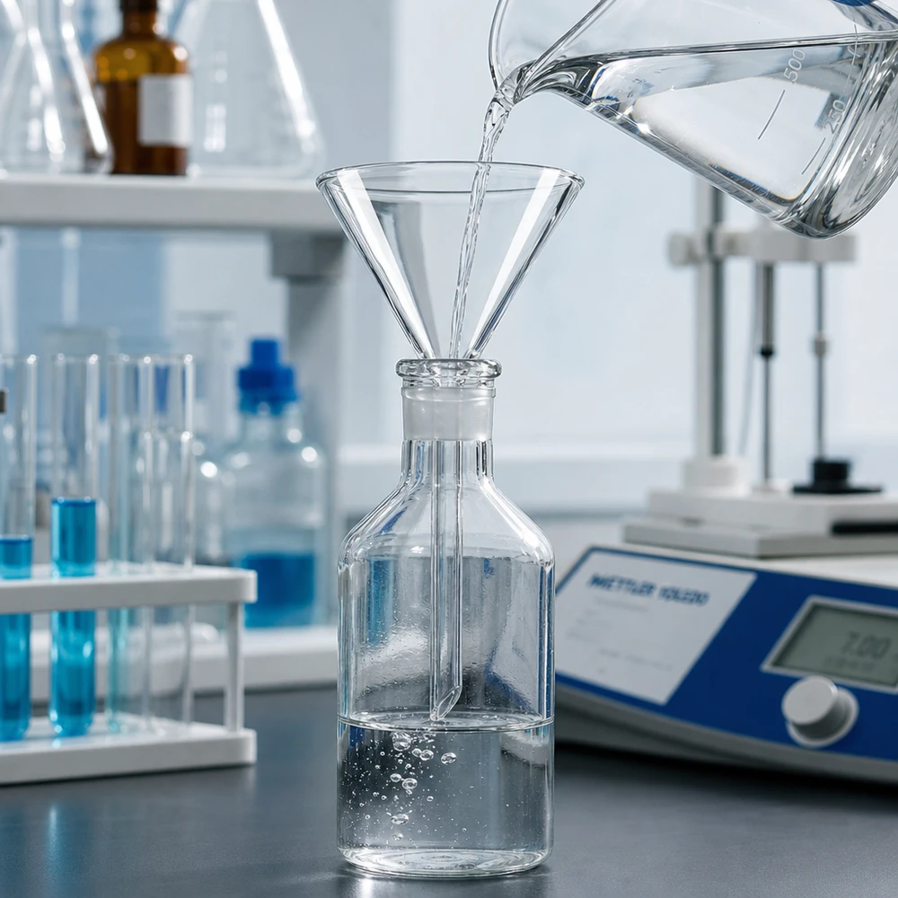 Glastrichter 70mm Durchmesser aus Kalk-Soda-Glas mit 60° Winkel und Kurzstiel für professionelle Laboranwendungen