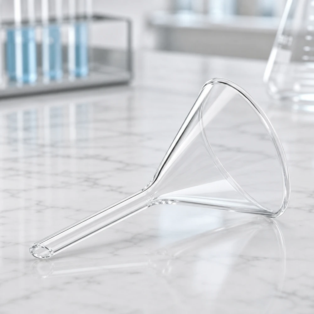 Trichter ø55mm Kalk-Soda, Winkel 60°, Kurzstil Glastrichter 55mm Durchmesser Kalk-Soda-Glas 60 Grad Winkel Kurzstiel für professionelle Laboranwendungen