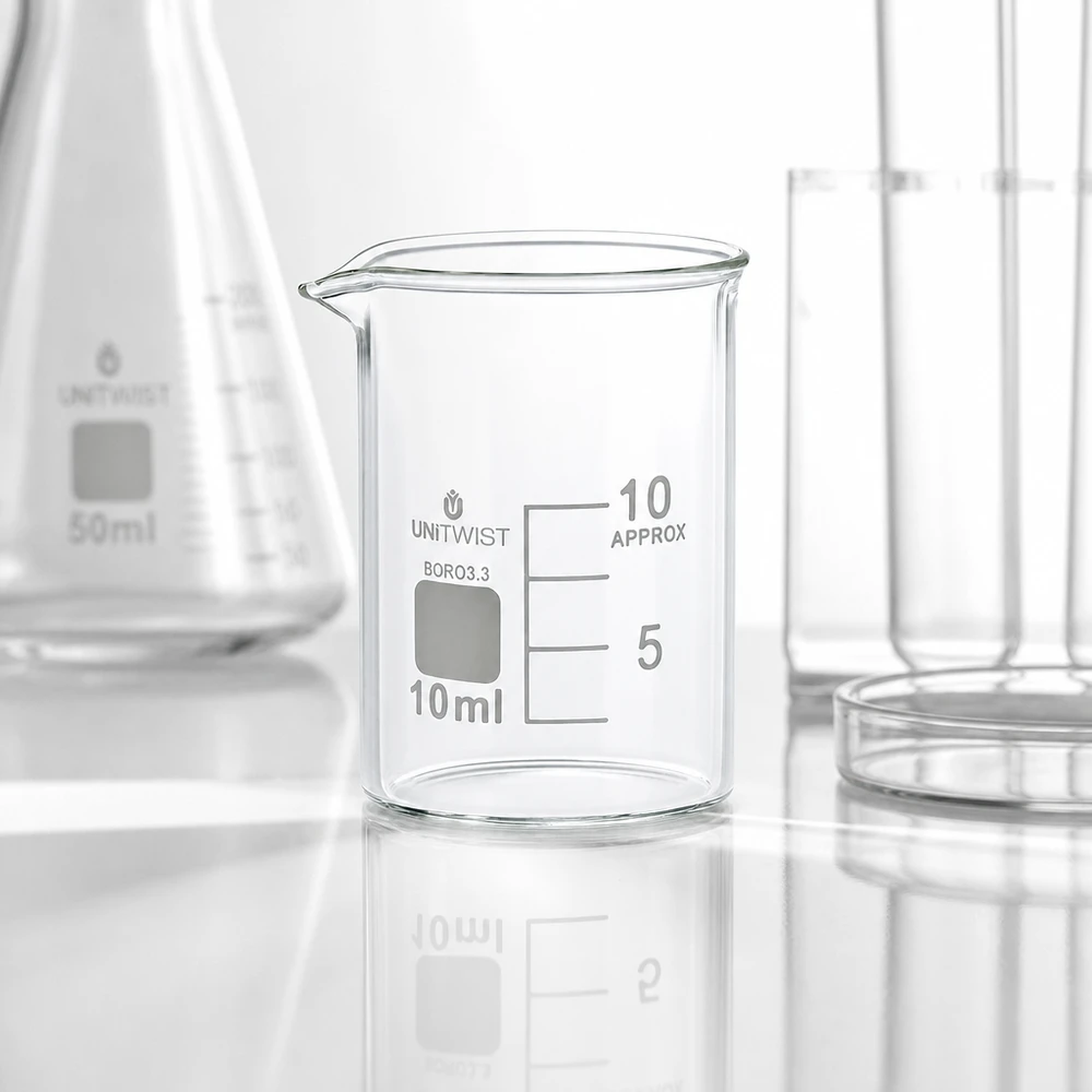 Becherglas 10ml Borosilikat niedrige Form UNiTWIST für Labor und Gewerbe professionell und hitzebeständig