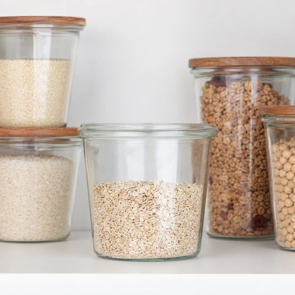 35ml Sturzglas WECK RR40 Sturzglas WECK RR40 35ml aus Glas mit Holzdeckel für professionelle Lebensmittellagerung im Großhandel