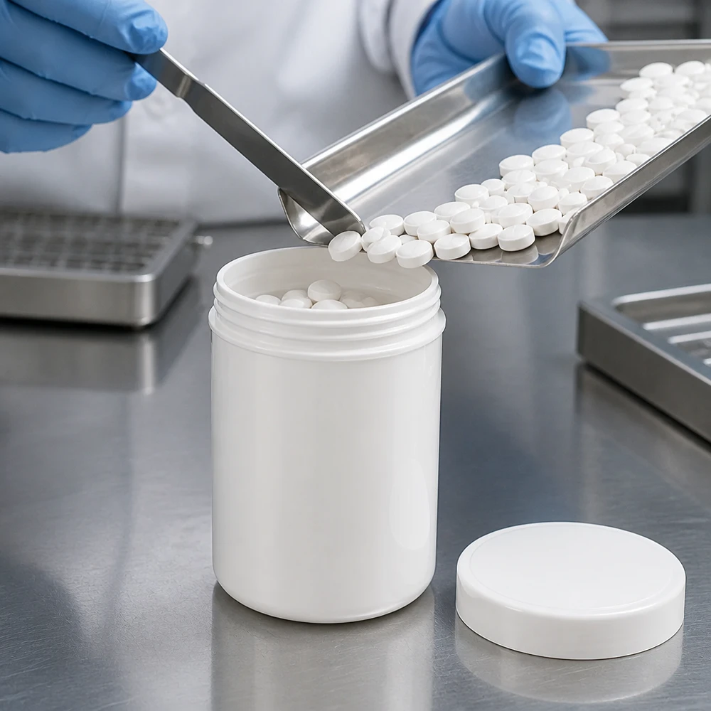 Salbenkruke 500g weiß mit weißem Schraubdeckel (Polypropylen) Weiße PP-Salbenkruke 500g mit weißem Schraubdeckel für pharmazeutische und kosmetische Abfüllung