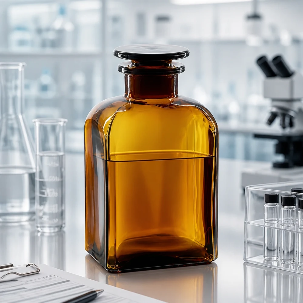 Vierkantflasche 500ml braun Weithals Glasstopfen Vierkantflasche 500ml Braunglas Weithals mit Glasstopfen für Labor und Gewerbe