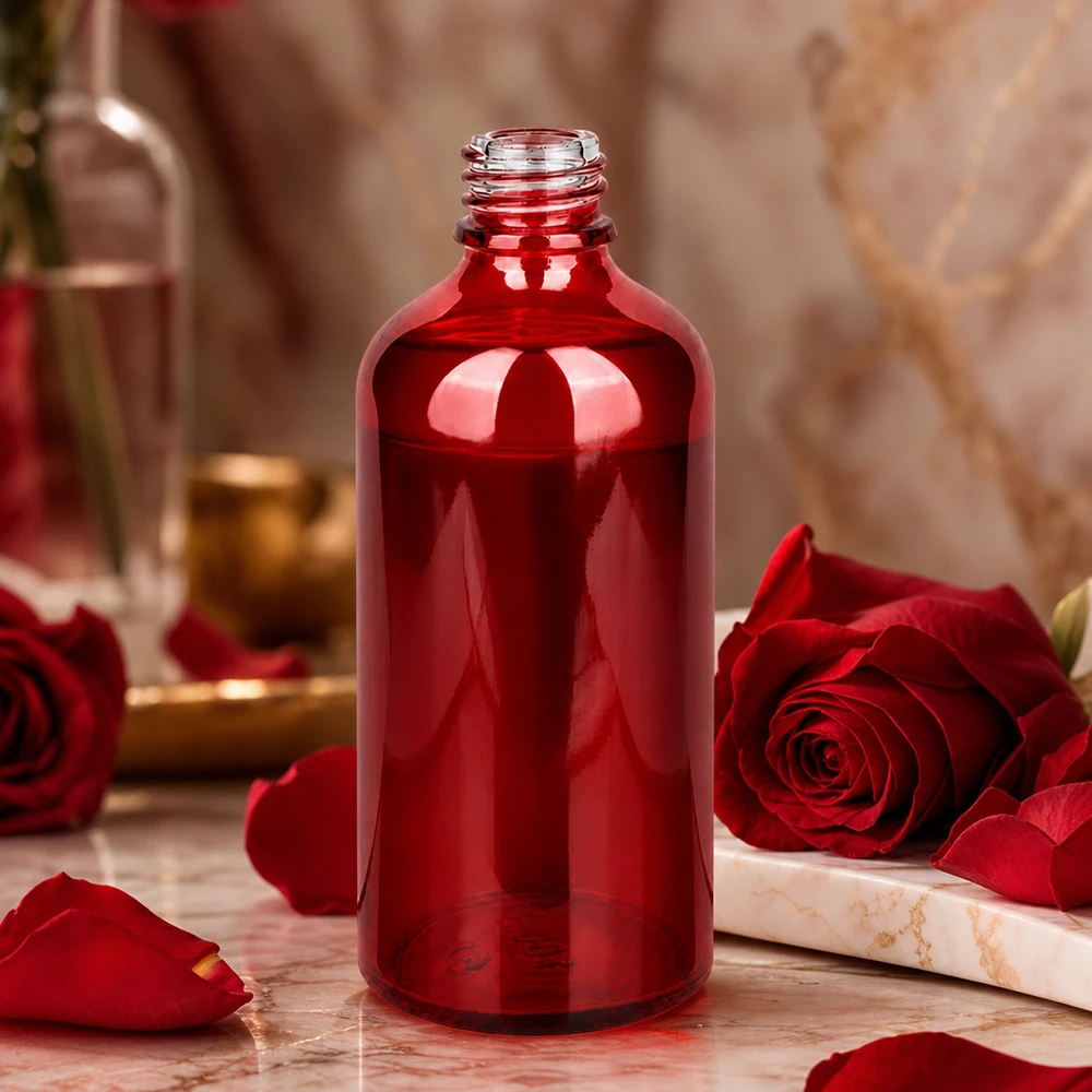 100ml Apothekerflasche Glas rot UT18/100 UNiTWIST Gewinde für professionelle Anwendung Kosmetik Pharmazie